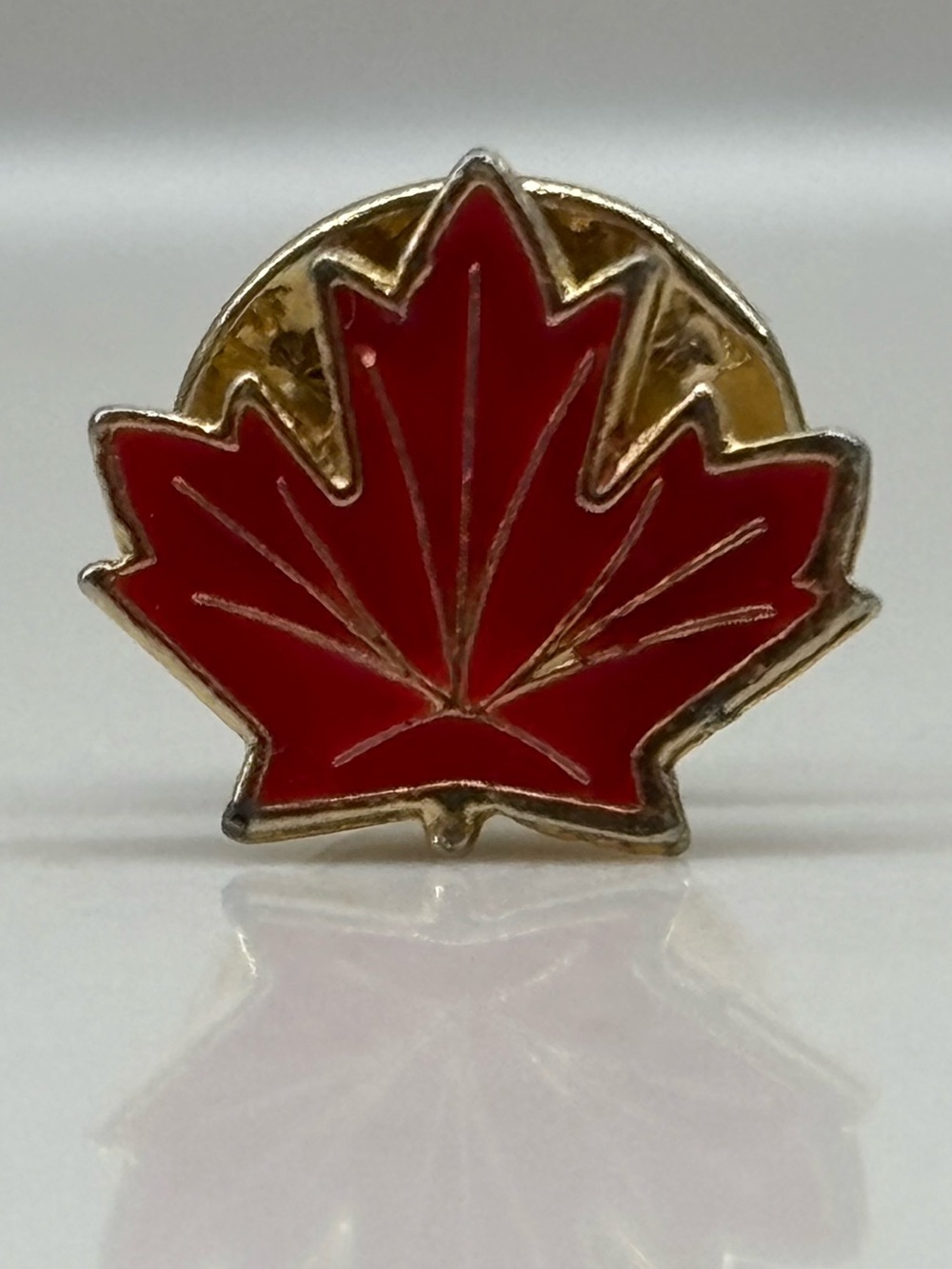 Vintage Canadian Red Maple Leaf Enamel Lapel Pin - Gold Accent